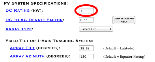 PVWatts system spec